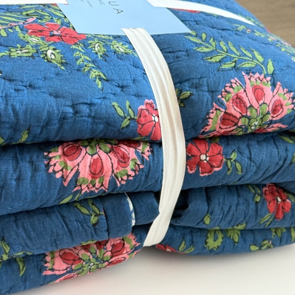 Aqua floral printed reversible king quilt set blue toille floral NEW - Picture 6 of 14